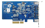 Computer motherboard expansion card with various components on a white background