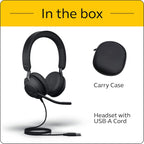 JABRA EVOLVE2 40 UC USB A Noise Isolation Stereo On Ear Wired Headset with Mic - Black