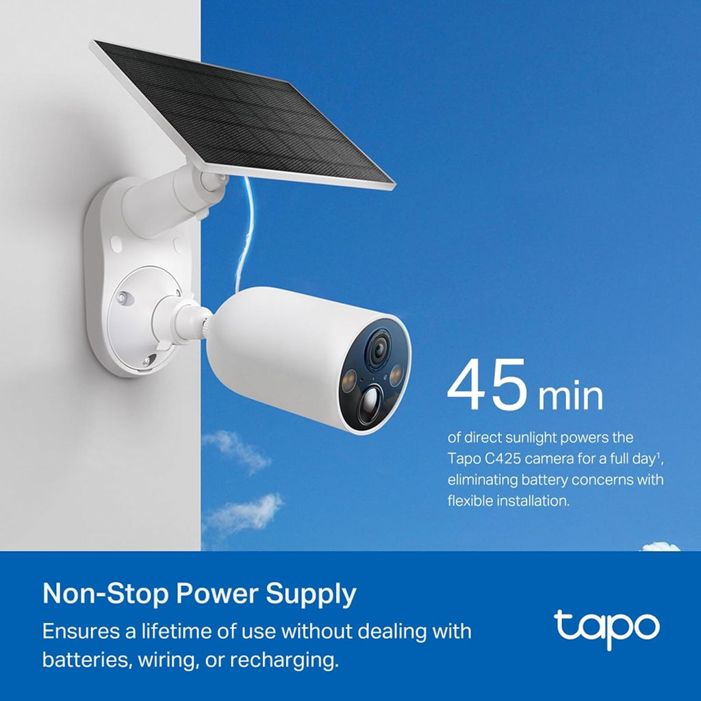 TP-Link Tapo C425 KIT 4MP 2K QHD 1440p Smart Wire Free Security Camera with Solar Panel - White