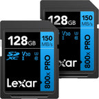 Lexar  High-Performance 800x PRO SD Card, UHS-I, C10, U3, V30, 4K, Up to 150MB/s Read SDXC Memory Card, for Point-and-Shoot & Mid-Range DSLR Cameras, HD Camcorders (LSD0800P128G-BNNNU)