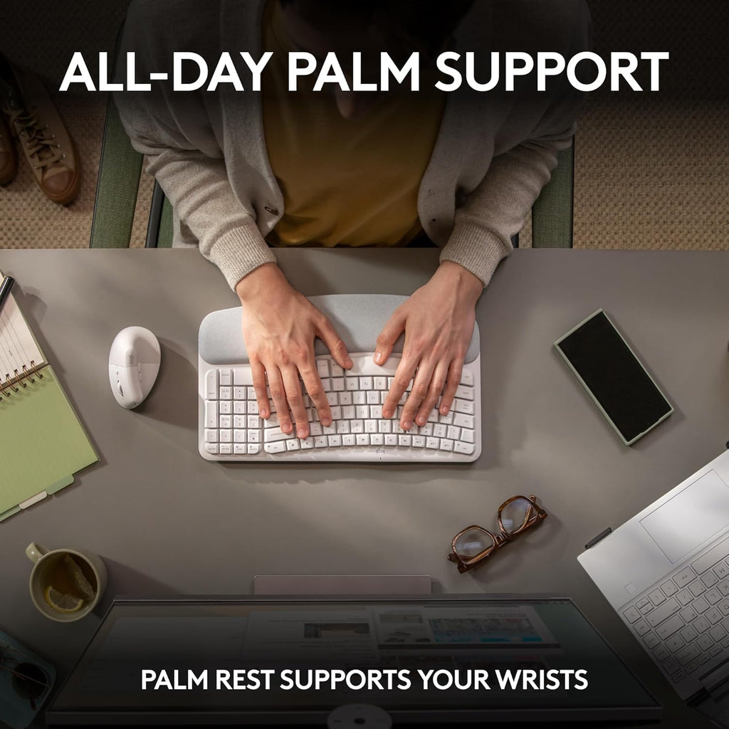 Logitech Ergo Series Wave Keys Wireless Ergonomic Keyboard with Cushioned Palm Rest - Off White
