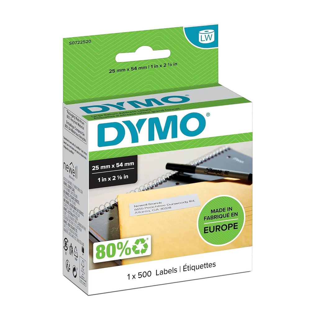 DYMO AUTHENTIC LW LARGE RETURN ADDRESS LABELS, 25MM X 54MM, SELF-ADHESIVE, ROLL OF 500 EASY-PEEL LABELS, FOR LABELWRITER LABEL MAKERS