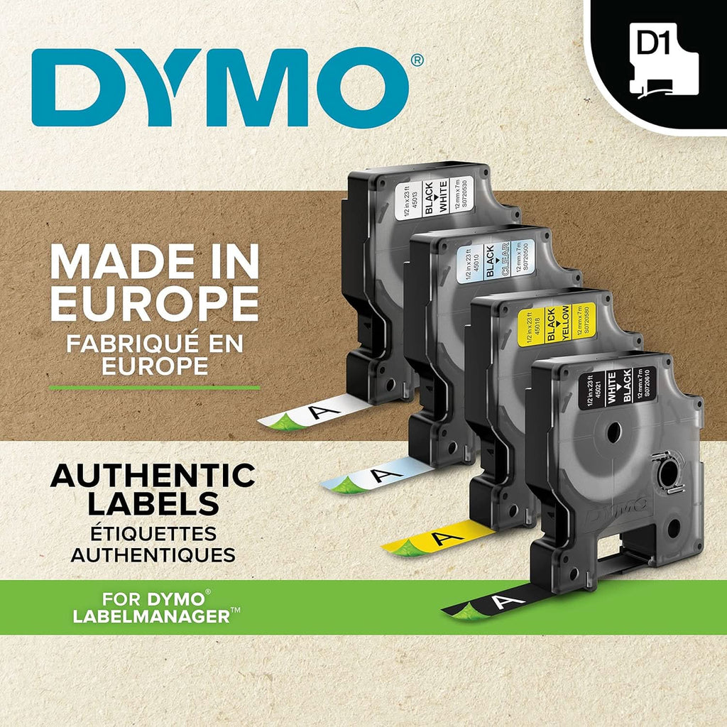 DYMO AUTHENTIC D1 LABELS, 24MM X 7M ROLL, BLACK PRINT ON YELLOW TAPE, SELF-ADHESIVE LABELS FOR LABELMANAGER & MOBILELABELER LABEL PRINTERS