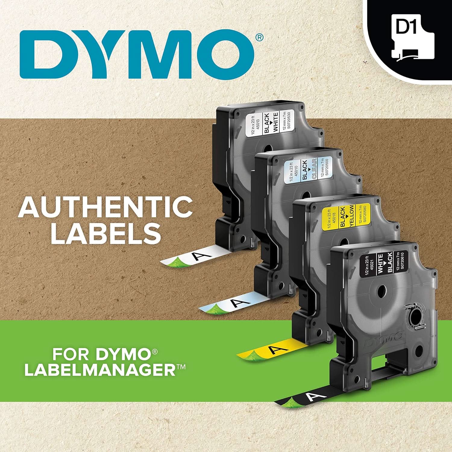 DYMO AUTHENTIC D1 LABELS, 12MM X 7M ROLL, BLACK PRINT ON RED TAPE, SELF-ADHESIVE LABELS FOR LABELMANAGER & MOBILELABELER LABEL PRINTERS