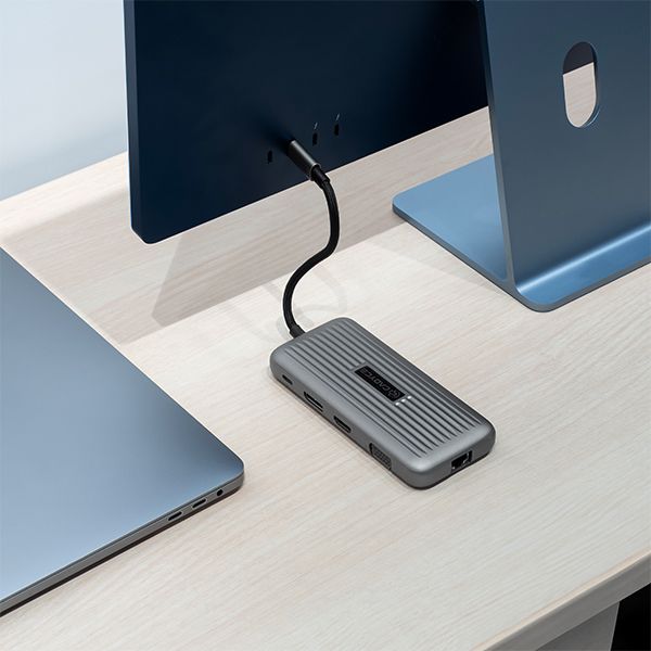 Cadyce CA-C4VIEW docking station displayed with cable connections, emphasizing multi‑display capability
