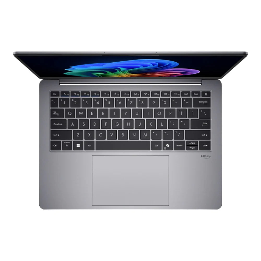 Laptop with colorful display on a white background