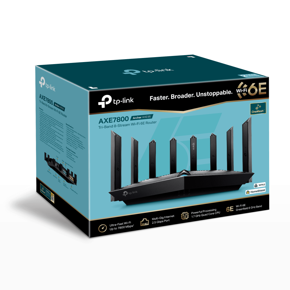TP-Link AXE7800 Archer AXE95 Tri-Band Gigabit OneMesh Wi-Fi 6E Router