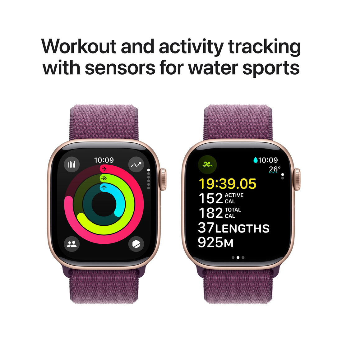 Apple Watch Series 10 Rose Gold Aluminium Case with Plum Sport Loop