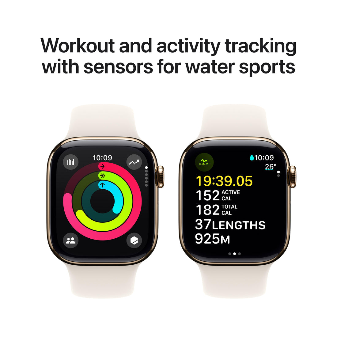 Apple Watch Series 10 Gold Titanium Case with Starlight Sport Band