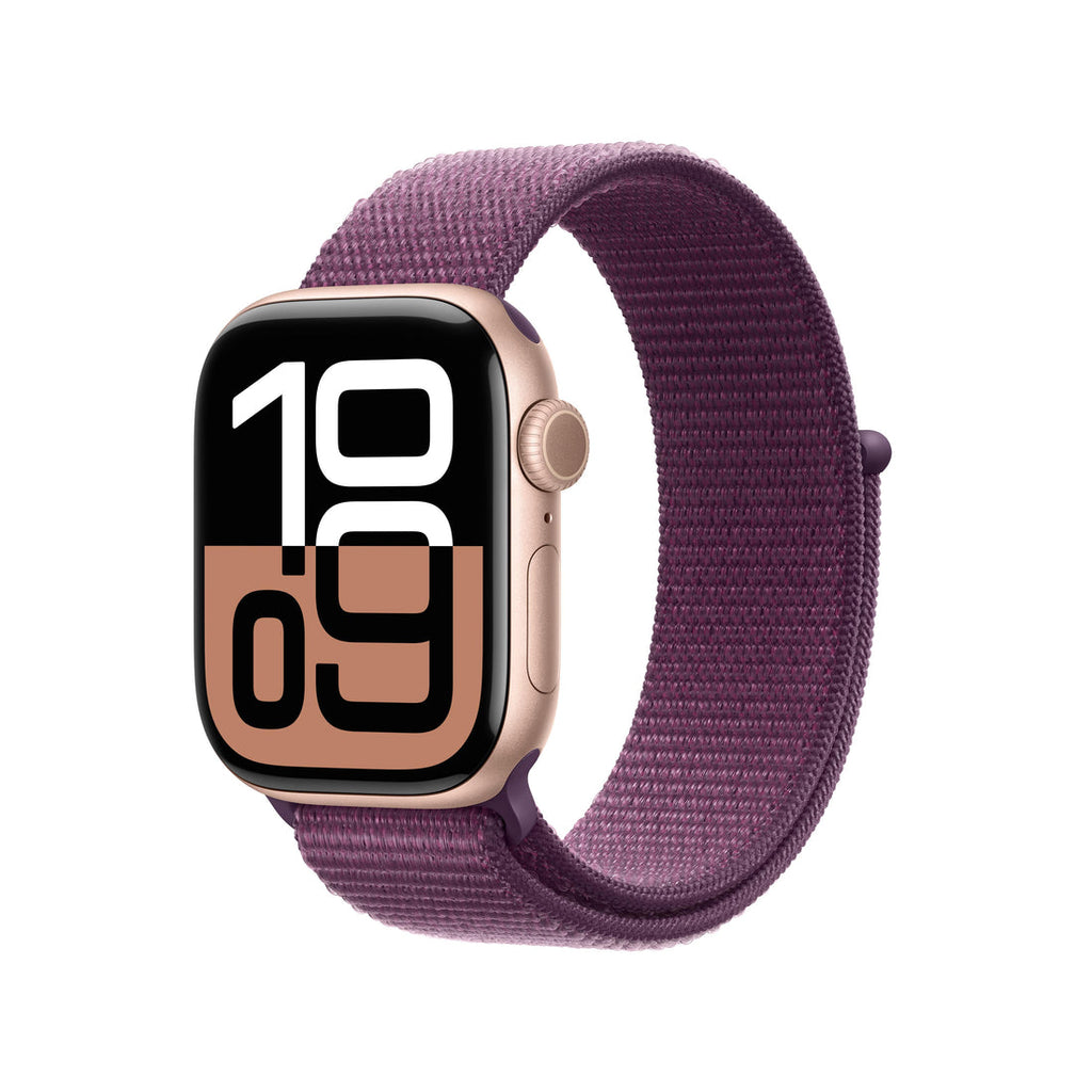 Apple Watch Series 10 Rose Gold Aluminium Case with Plum Sport Loop