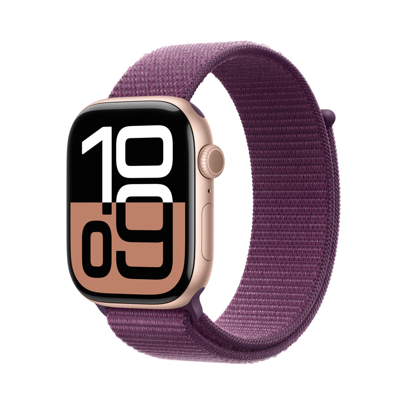 Apple Watch Series 10 Rose Gold Aluminium Case with Plum Sport Loop