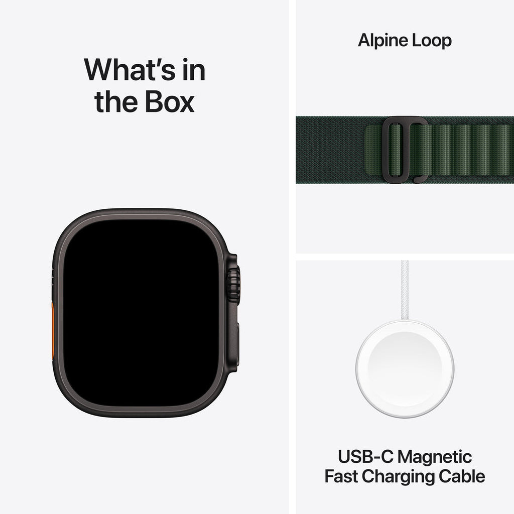 Apple Watch Ultra 2 Black Titanium Case with Dark Green Alpine Loop