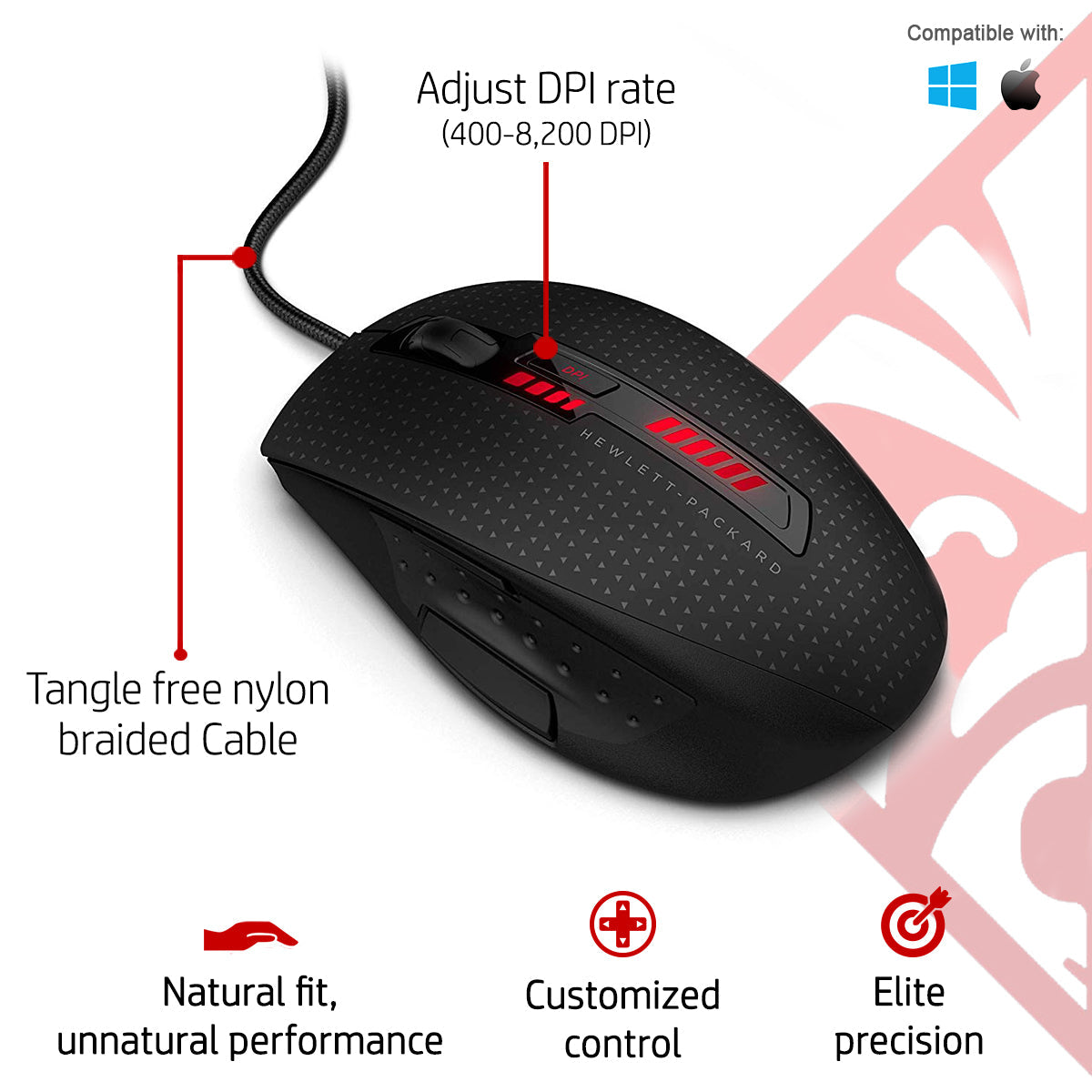 [RePacked] HP OMEN X9000 Wired 8200DPI 6-Button Gaming Mouse with Elite Precision and Customized Control (J6N88AA)