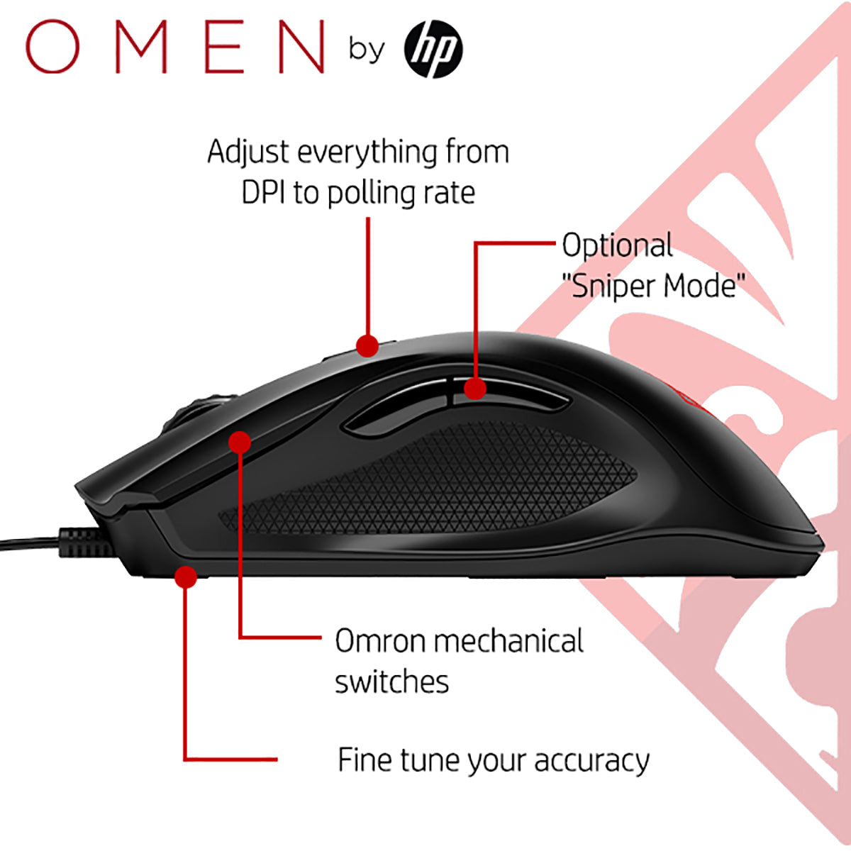 [RePacked] HP OMEN 400 Gaming Mouse with 6 Customizable Buttons 5000DPI & 10M clicks Durability