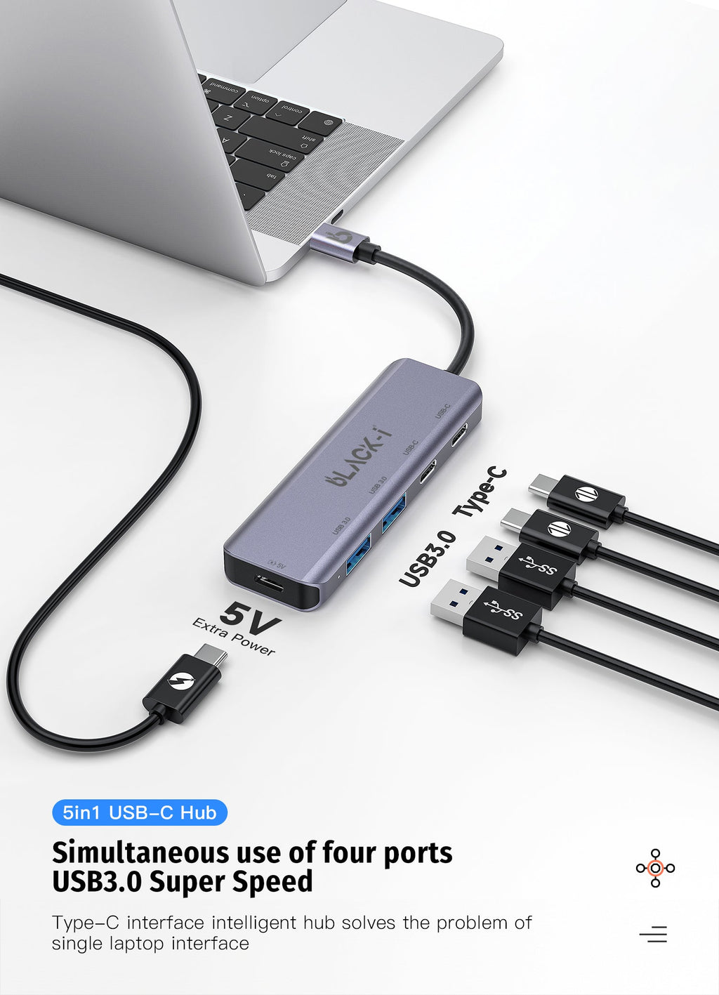 Black-i USB-C to 2*USB-C & 2*USB 3.0 Hub