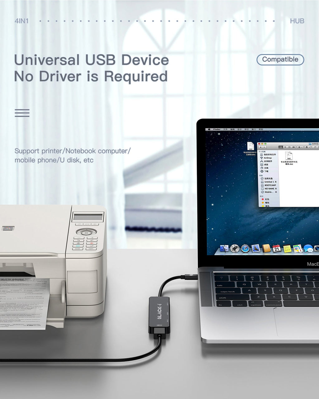 Black-i USB-C to 4-Port USB 3.0 Hub