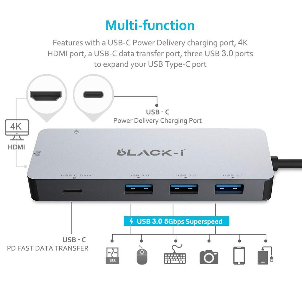 Black-i USB-C to HDMI, USB 3.0, USB-C & PD Multiport Hub