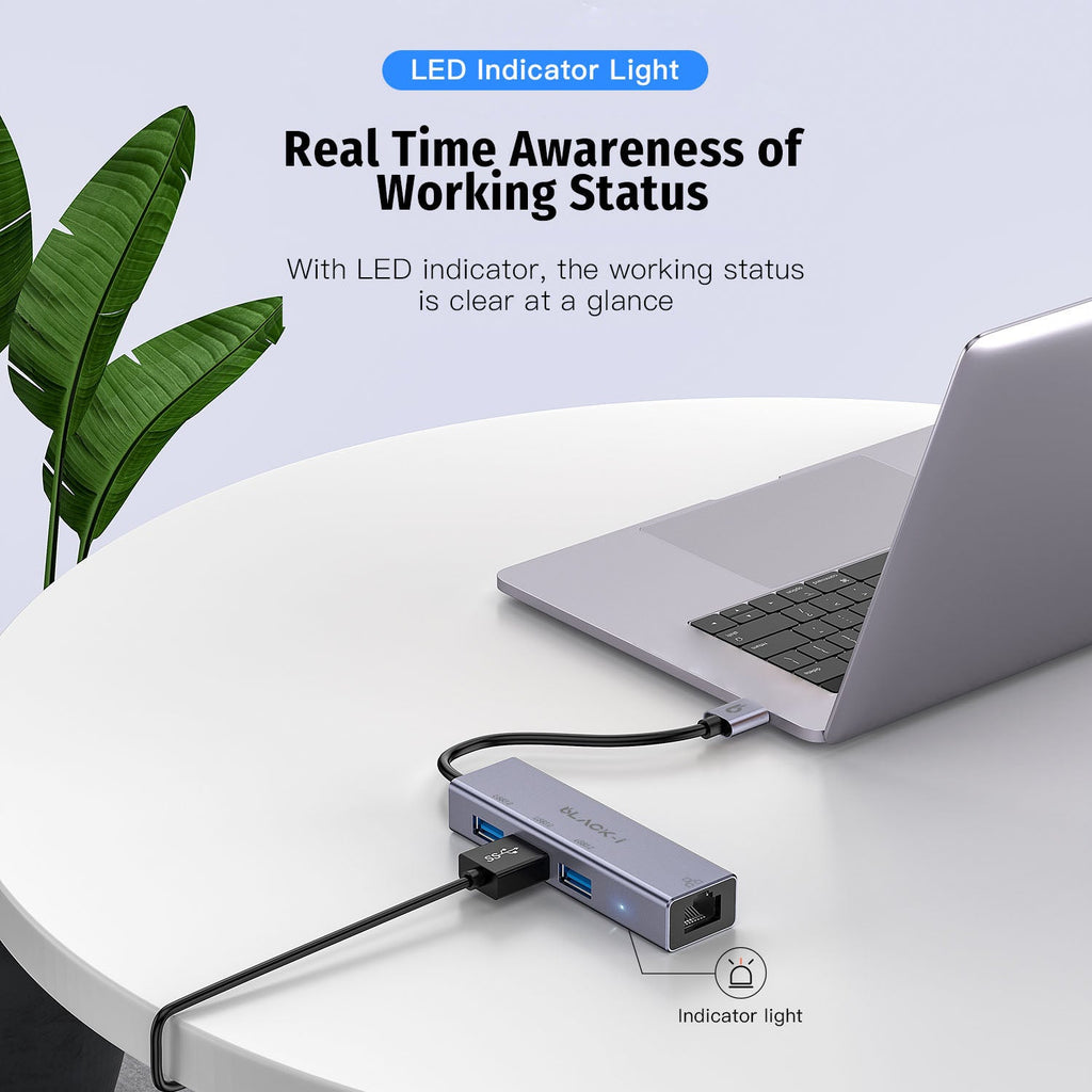 Black-i USB 3.0 to Gigabit LAN with 3*USB 3.0 Hub