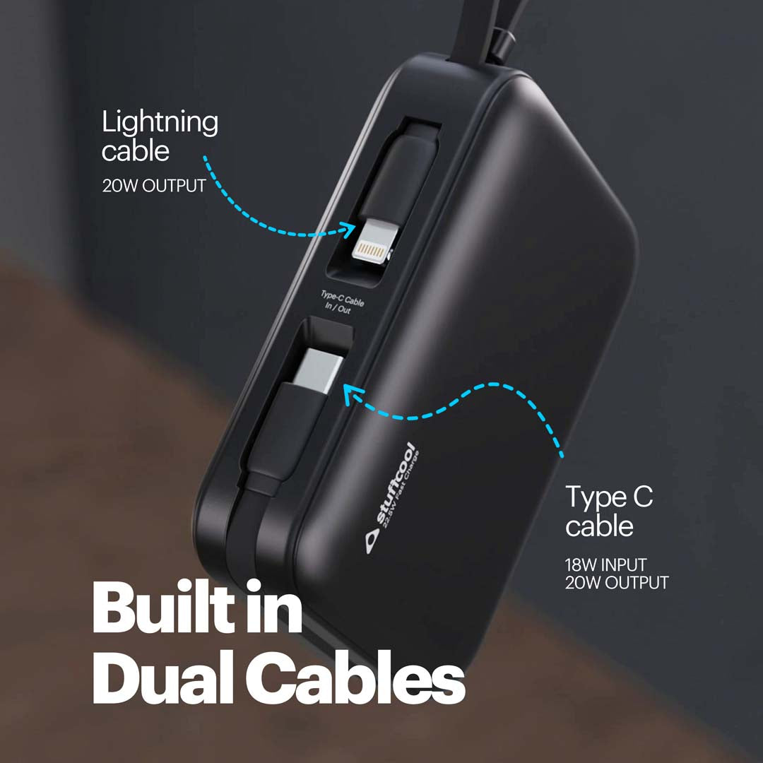 Maverick Mini 20,000mAh Powerbank with 20W Built-in Lightning & Type-C Cables