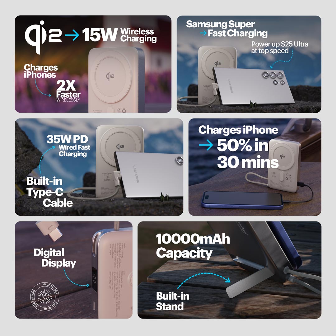 Odin 10,000mAh Qi2 MagSafe Wireless Powerbank with Built-In Type-C Cable