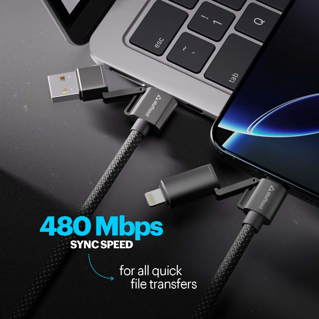 Quad Pro Black 4 In 1 Cable 100W With E-Marker Chip 1.5M