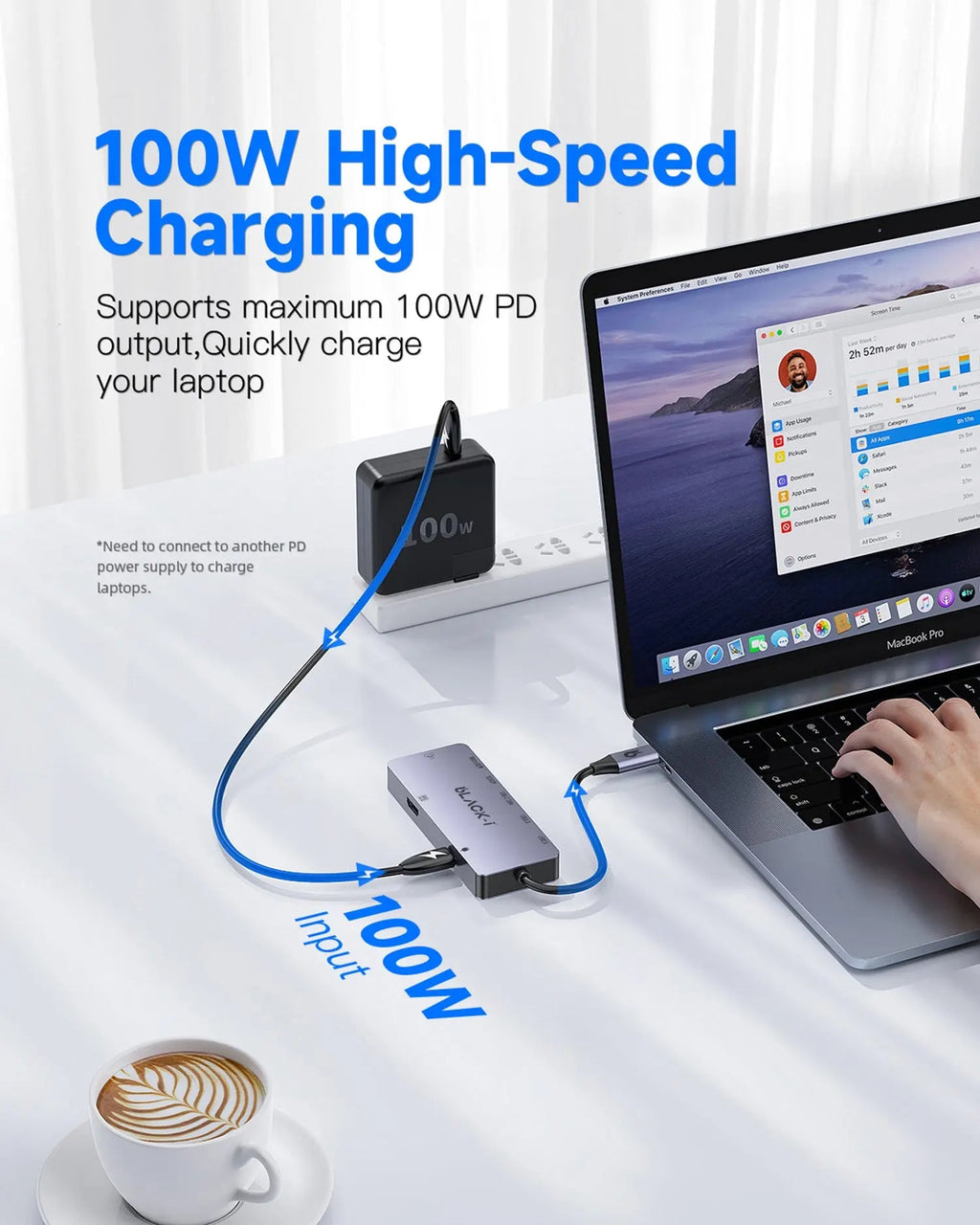 Black-i Type-C hub with HDMI, USB , PD , Gigabit Lan & Car reader