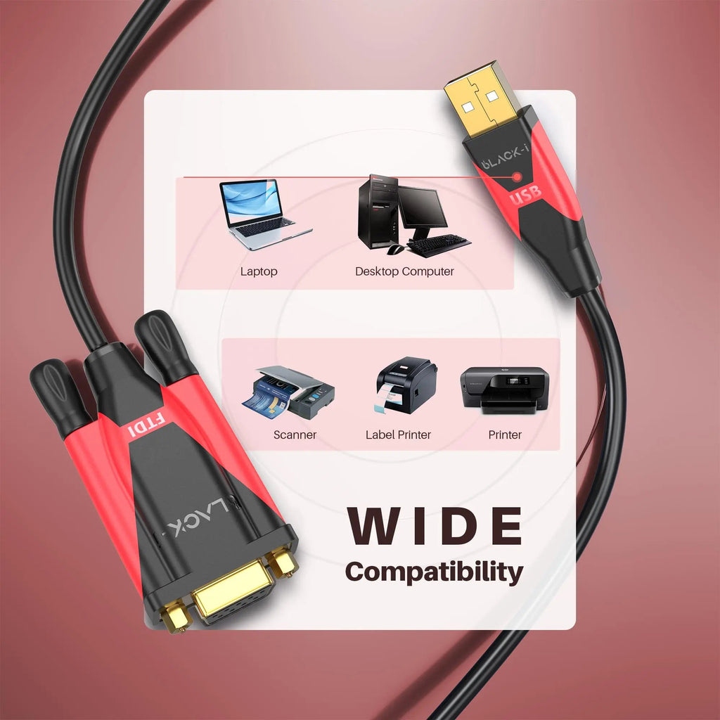 Black-i USB 2.0 to RS232 Female FTDI Cable 1.5 Meter