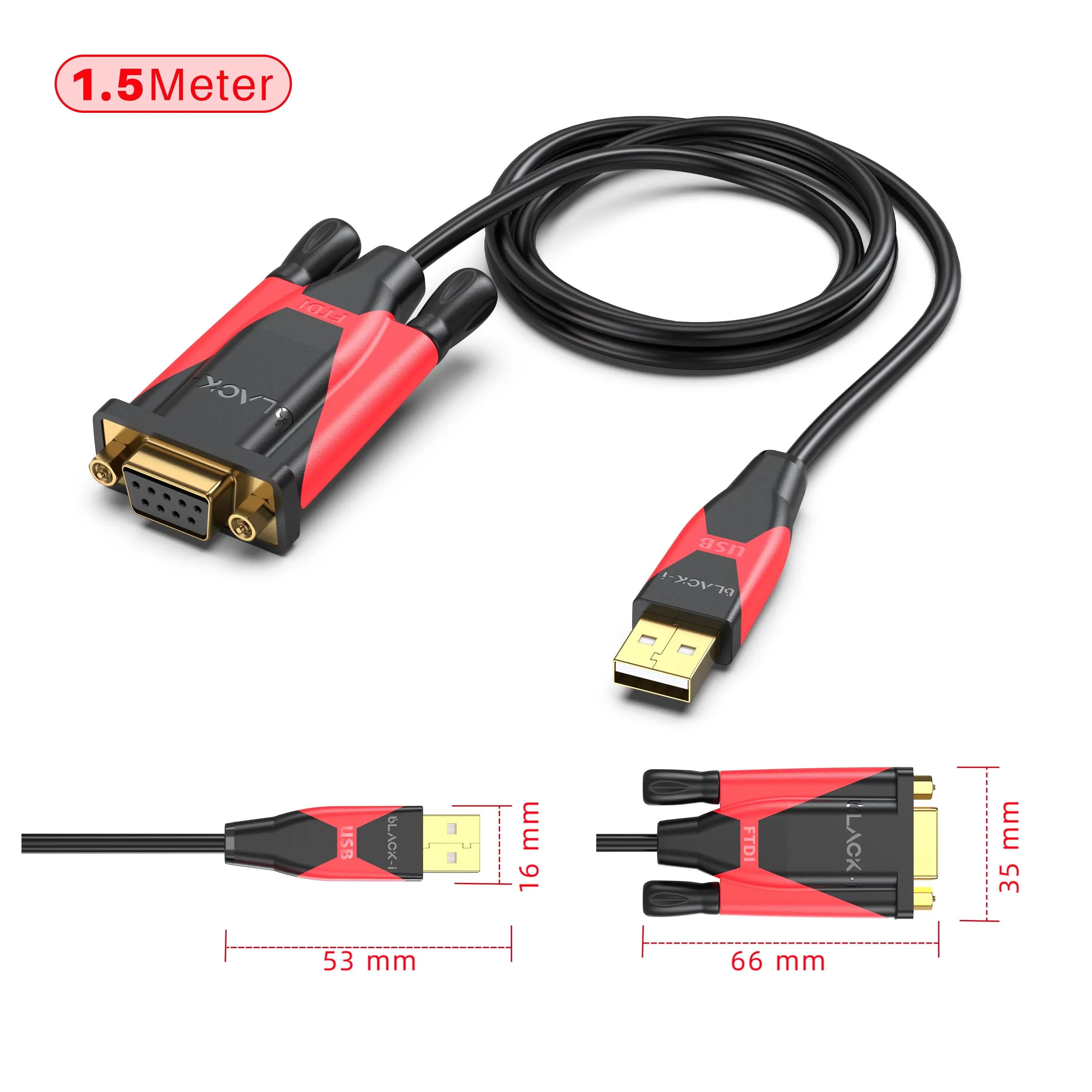 Black-i USB 2.0 to RS232 Female FTDI Cable 1.5 Meter