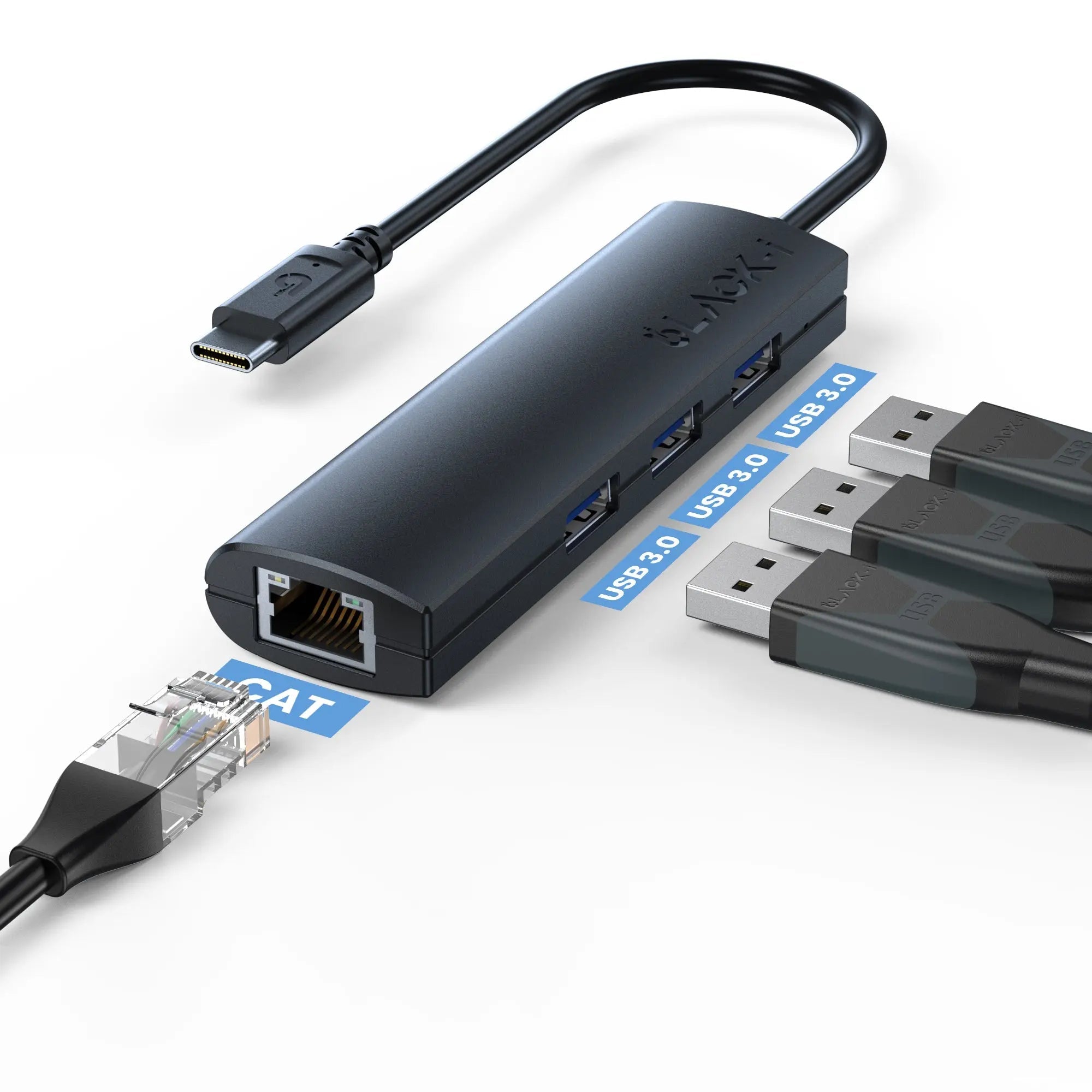 Black-i USB-C to 3-Port USB 3.0 Hub & Gigabit Lan