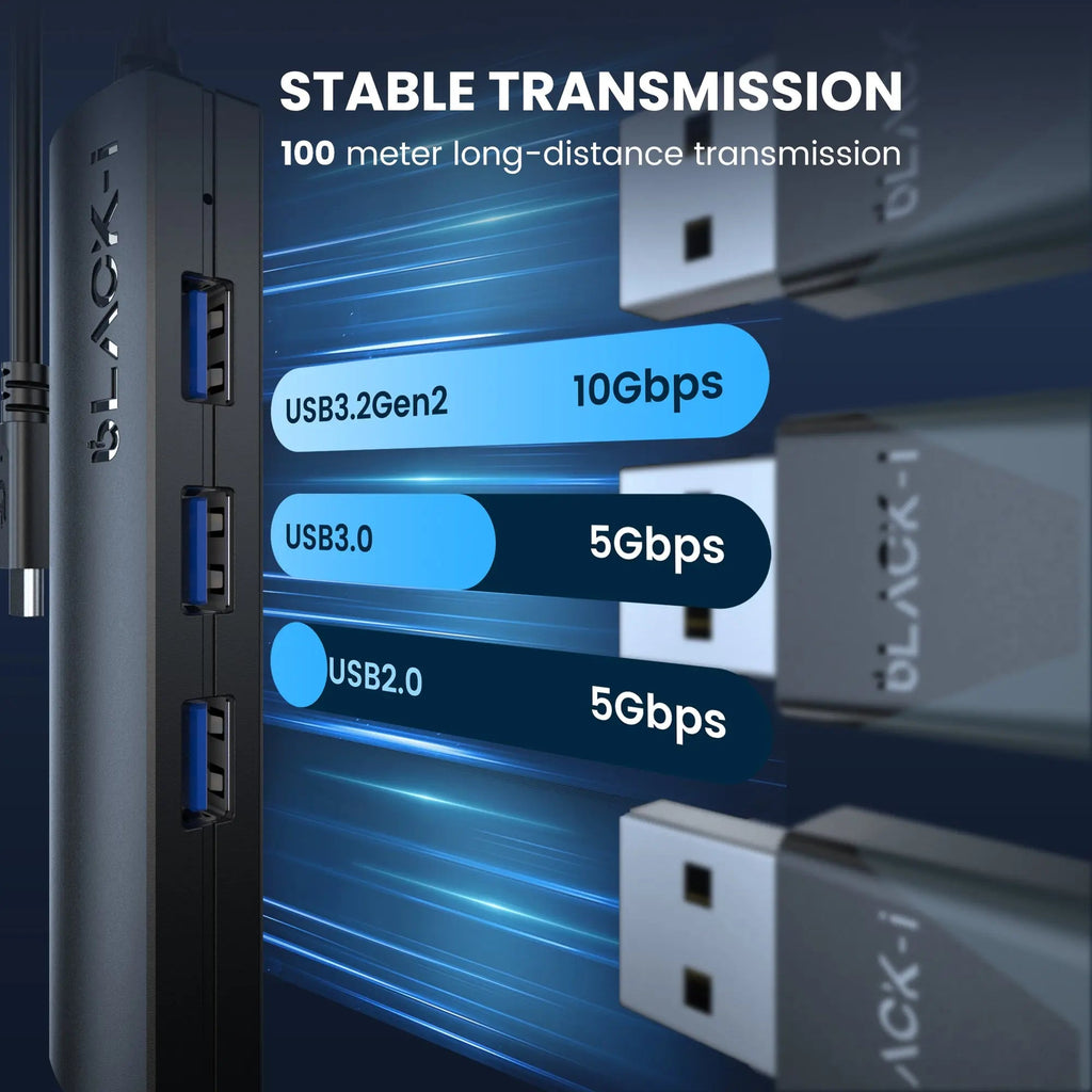 Black-i USB-C to 3-Port USB 3.0 Hub & Gigabit Lan