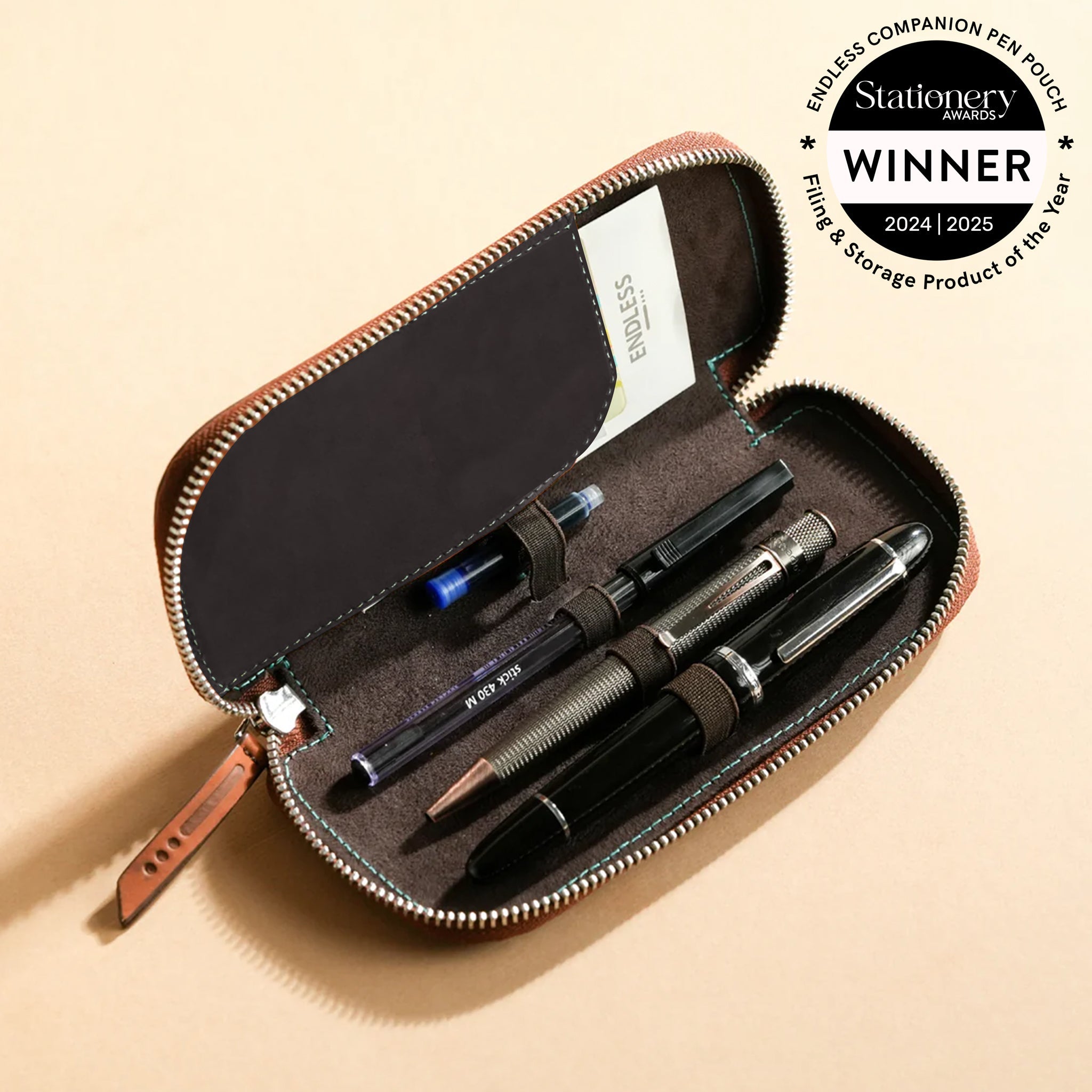 Endless Companion Leather Adjustable Pen Pouch - 3 Pens - Brown