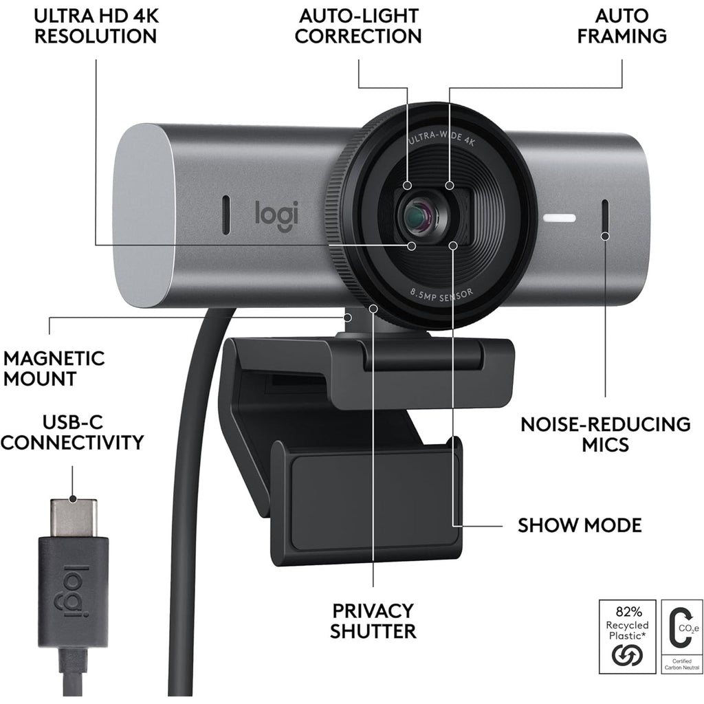 Logitech Master Series MX Brio 4K Ultra HD USB-C Collaboration and Streaming Webcam with Dual Mics - Graphite