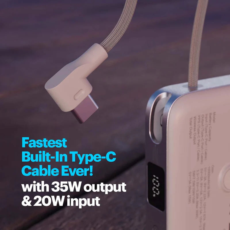 Power bank with Type-C cable on a dark background