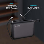 Maverick Mini 20,000mAh Powerbank with 20W Built-in Lightning & Type-C Cables