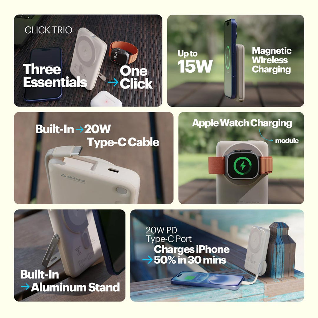 Click Trio 10000mAh Magnetic Wireless Powerbank with Apple Watch Charging