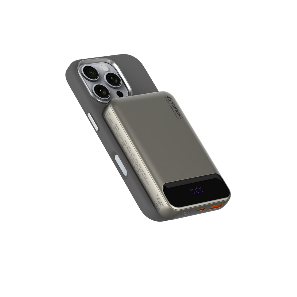 Click 10000mAh 15W Slim Magnetic Wireless Powerbank with Natural Titanium Finish for iPhone