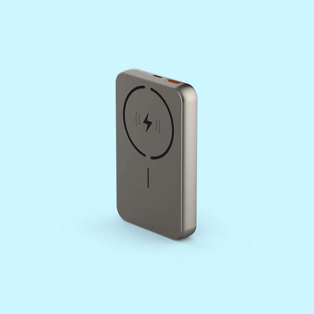 Click 10000mAh 15W Slim Magnetic Wireless Powerbank with Natural Titanium Finish for iPhone
