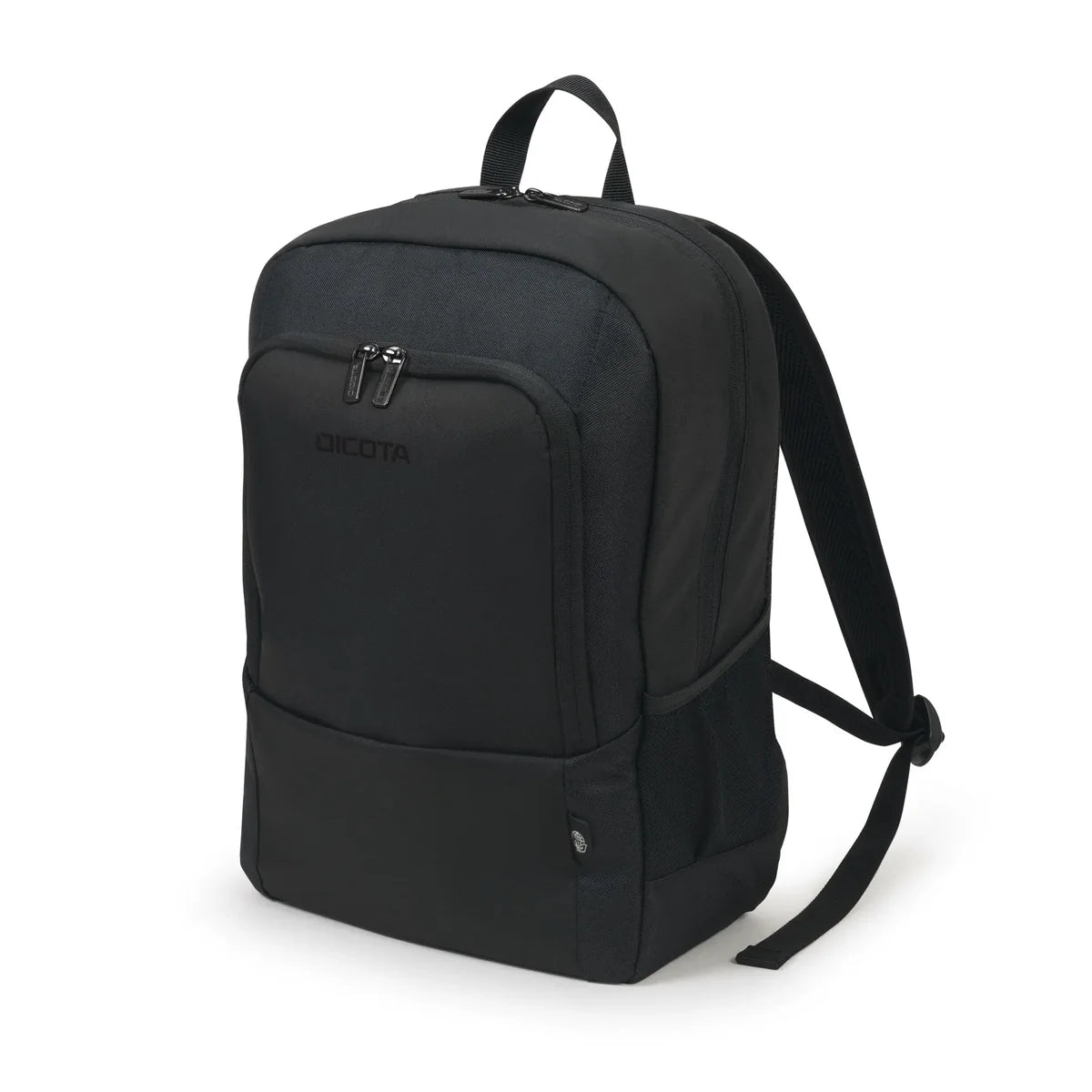Black backpack with visible brand logo on a white background