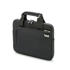 Black briefcase with handle and shoulder strap on a white background
