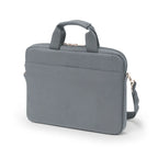 Gray briefcase with a handle and shoulder strap on a white background