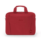 A red laptop sleeve with a top handle and a front pocket, featuring the QICOTA brand name on the front, set against a plain white background.