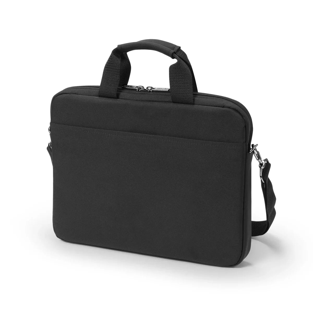 Gray briefcase with a handle and shoulder strap on a white background