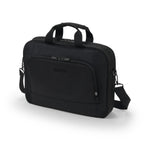 Black briefcase with shoulder strap on a white background