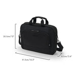 Black laptop briefcase with top handles and a shoulder strap, shown on a white background with dimension lines and measurements indicating 41.5cm length, 30.