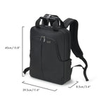 Black backpack shown on a white background with dimension lines and text indicating height of 40cm (15.8"), width of 29.