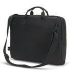 Black laptop bag with a shoulder strap on a white background