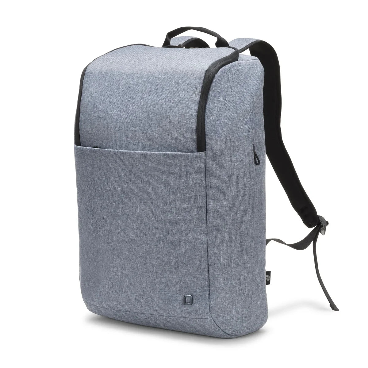 Gray backpack with black straps on a white background