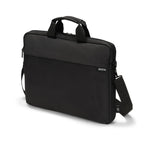 Black briefcase with shoulder strap on a white background
