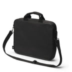 A black laptop briefcase with a top handle and an adjustable shoulder strap, shown on a clean white background.