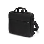 Black briefcase with a visible brand logo on a white background